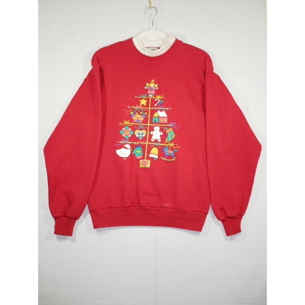 Vtg Gopher Sport Collar Christmas Ornament Trees Sweatshirt M Red 90s Y2K